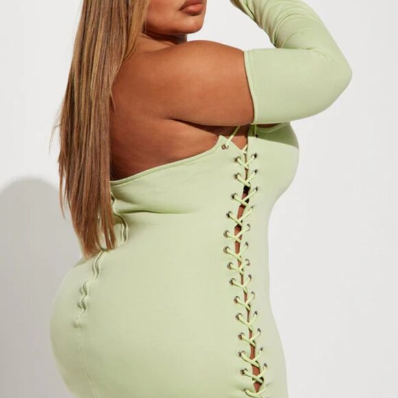 Tatiana Lace Up Mini Dress Set - Lime - 1XL - Picture 3 of 8